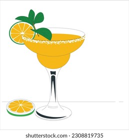 Margarita cocktail from bar menu vector illustration. Cartoon isolated glass with salt border, green cold summer alcohol drink and tropical lime slice, fresh alcoholic aperitif for friends party