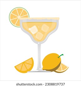 Margarita cocktail from bar menu vector illustration. Cartoon isolated glass with salt border, green cold summer alcohol drink and tropical lime slice, fresh alcoholic aperitif for friends party