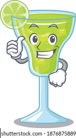 Margarita cocktail cartoon character design showing OK finger