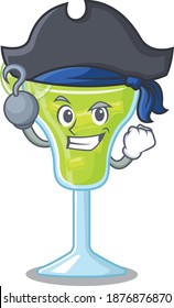 Margarita cocktail cartoon design in a Pirate character with one hook hand