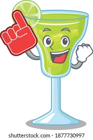 Margarita cocktail in cartoon drawing character design with Foam finger