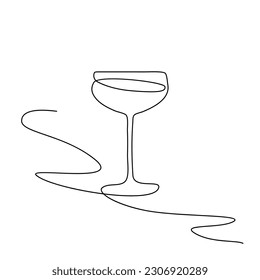 Margarita Cocktail Continuous Line Draw, Minimalistic Monoline Wine Glass, Alcohol Drink Holiday Drawing, Single One Line Wine Glass Illustration