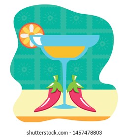 margarita cocktail cup drink with chili peppers vector illustration design