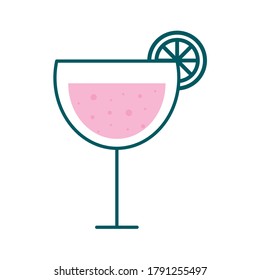 margarita cocktail glass cup with lemon line and fill style icon design, Alcohol drink bar and beverage theme Vector illustration