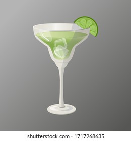 Margarita cocktail glass with lime and ice vector illustration. Design element, poster with alcohol