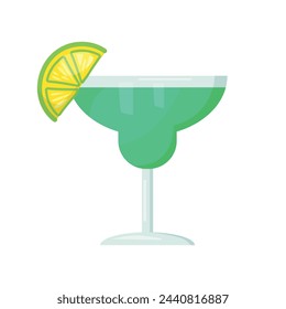 Margarita cocktail in glass with lime slice isolated on white background vector illustration