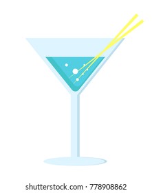Margarita cocktail in glass on long leg decorated with two straws vector illustration isolated on white background. Refreshing summer alcoholic drink