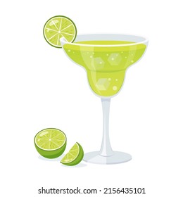 Margarita cocktail in a glass with slice of lime on a white background vector illustration