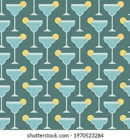 Margarita Cocktail Glasses Seamless Summer Pattern. Vector Illustration of Trendy Margarita Glasses. Perfect for Restaurant, Bar, Party Menu, Advertisement, Wallpapers, Web banners