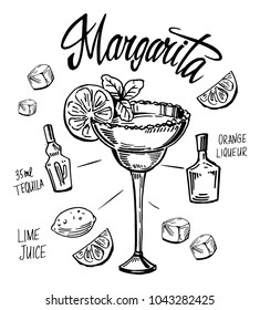 Margarita cocktail. Hand drawn sketch converted to vector