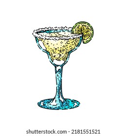 margarita cocktail hand drawn vector. drink glass, classic tequila frozen lime, mexican salt margarita cocktail sketch. isolated color illustration