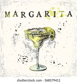 Margarita cocktail. Hand drawn vector illustration.