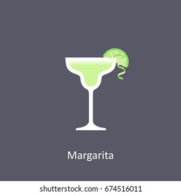 Margarita cocktail icon on dark background in flat style