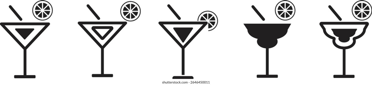 Margarita cocktail icon set. margarita Cocktail margarita glass icon collection with different style