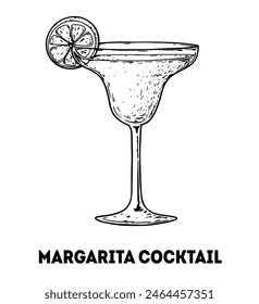 Margarita cocktail illustration. Hand drawn sketch. Vector illustration. Isolated object.