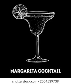 Margarita cocktail illustration. Hand drawn sketch. Vector illustration. Isolated object.