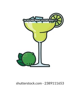 Margarita cocktail and lime fruit isolated vector illustration for Maragarita Day on February 22