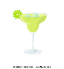 Margarita cocktail with lime slice and ice. Drinks in a glass. Vector illustration in trendy flat style isolated on white background.