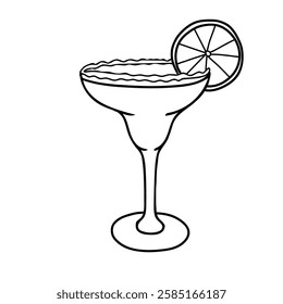 Margarita Cocktail with lime. Summer Alcoholic Drink with gin and tequila. Hand drawn Vector illustration in Doodle style isolated on background. For Beach Bar menu, party, card or poster design.