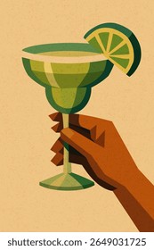 Cocktail de margarita com calda de limão em vidro verde