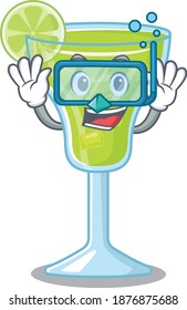 margarita cocktail mascot design swims with diving glasses