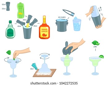 Margarita Cocktail recipe ingredients isolated vector colorful illustration