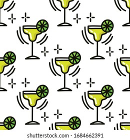 margarita cocktail seamless doodle pattern, vector illustration