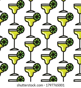 margarita cocktail seamless doodle pattern, vector illustration