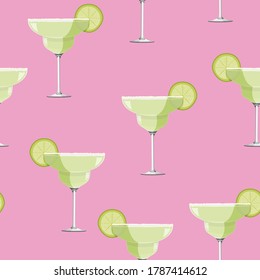 Margarita cocktail seamless pattern. Alcohol drink background.