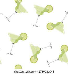 Margarita cocktail seamless pattern. Alcohol drink background.