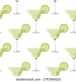 Margarita cocktail seamless pattern. Alcohol drink background.