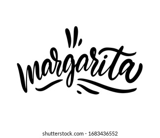 Margarita cocktail sign. Hand drawn lettering. Black ink. Vector illustration. Isolated on white background. Design for sign, template, banner, poster, card, t-shirt, blog and web.