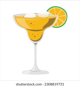 margarita cocktail. Sweet and sour. margarita cocktail isolated on bright white background with shadow. Complementary colors, white, blue and yellow. Copy space for ad.