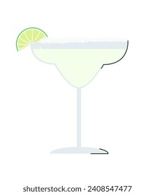 Margarita fall tequila based cocktail isolated. Popular green alcoholic drink with lime juice and salt on rim. Cold and fresh shaken beverage with blended ice. Appletini flat vector illustration