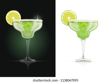 Margarita glass. Alcohol cocktail. Alcoholic classic drink with lime. EPS10 vector illustration.