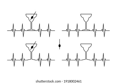 Margarita Glass EKG, Alcohol Heartbeats Vector Illustration