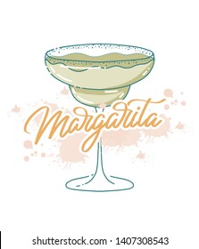 margarita illustration of a cocktail. logo design for bar, cafe. top summer cocktails