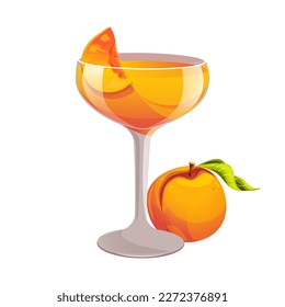 Margarita with peach.Fresh summer cocktail with a slice of peach.Vector illustration.