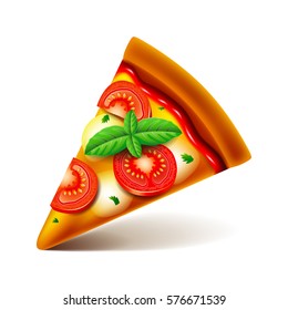 Margarita pizza slice isolated photo-realistic vector illustration