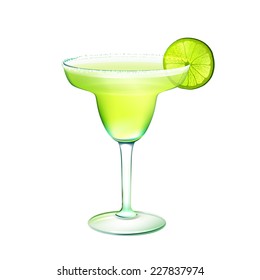 Margarita Realistic Cocktail In Glass With Lime Slice Isolated On White Background Vector Illustration
