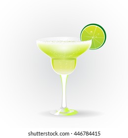 Margarita realistic cocktail glass lime slice isolated white background vector illustration. Alcoholic cocktail. Cocktail party, paper party invitation. Alcohol, Martini lime straw.