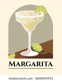 Margarita with Salt Rim and Lime Poster Template. Classical Party Drink Vintage Style Illustration