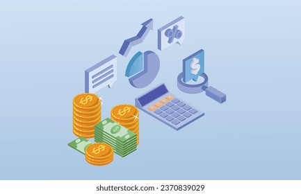 Margin diagram analysis.on blue background.3D design.isometric vector design Illustration.