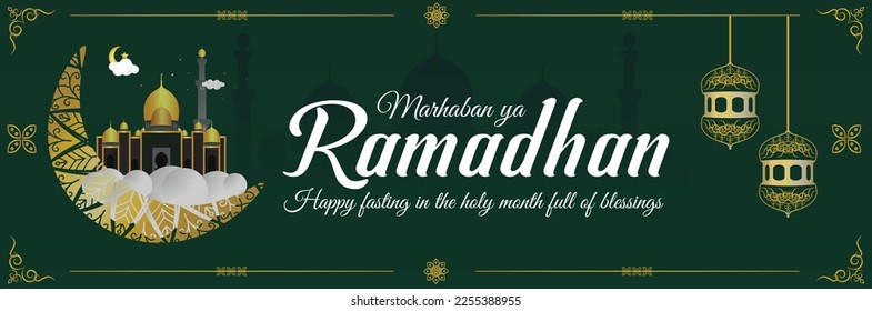 Marhaban banner yes ramadhan happy fasting