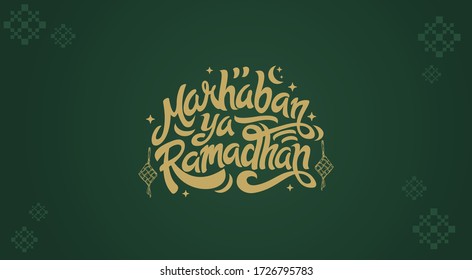 Marhaban Ya Ramadhan Greeting with hand lettering calligraphy and illustration.