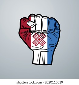 Mari El Flag with Hand Design isolated on white background. Vector illustration