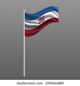 Mari El waving flag on metal pole. Vector illustration.