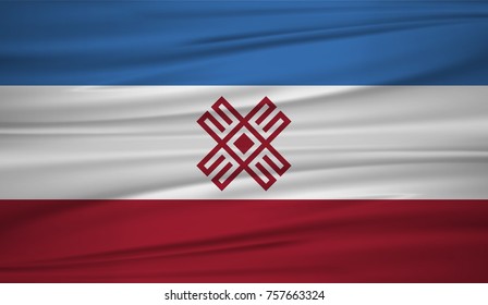 Mari flag vector. Vector flag of Mari blowig in the wind. EPS 10.