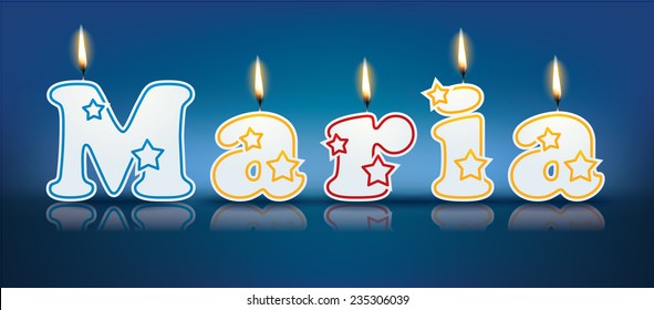 MARIA written with burning candles - vector illustration svg