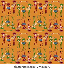 Mariachi band. Mexican traditions. Seamless background pattern. Vector illustration